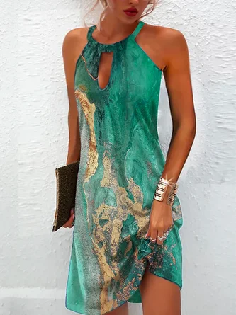 Abstract Printed Halter Sleeveless Dress - Image 4