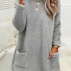 Plush Crew Neck Casual Thermal Dress