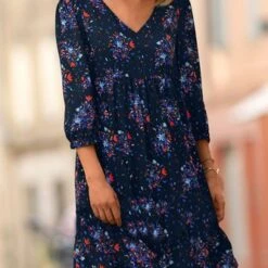 V Neck Loose Floral Casual Dress