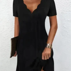 Casual Solid V Neck Short Sleeve Knit Dress