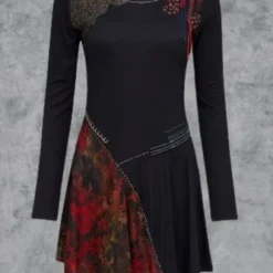 Zolucky Multicolor Cotton-Blend Casual Long Sleeve Knitting Dress