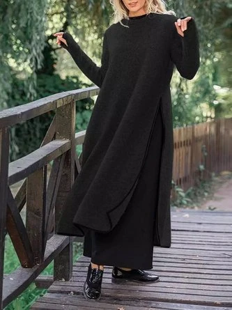 Loose Casual Slit Maxi Sweater Dress - Image 2