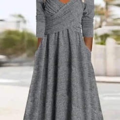 Plain Casual Buckle Sweetheart Neckline Fit & Flare A-Line Maxi Dress With Pocket