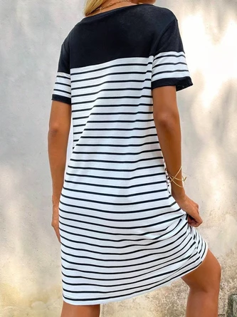 Loose Casual Crew Neck Striped T-Shirt Dress - Image 2