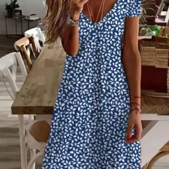 Floral V Neck Casual Dress