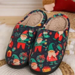 Christmas Cartoon Printed Santa Claus Warmth Fluffy Slippers