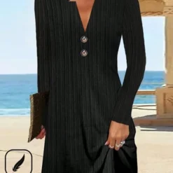 Casual Buckle Loose Plain Dress