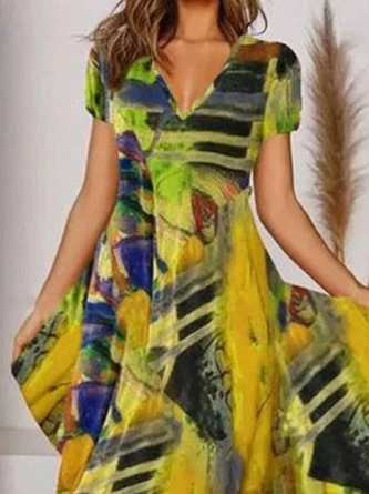 Boho Printed V Neck Floral Weaving Dress - Image 9