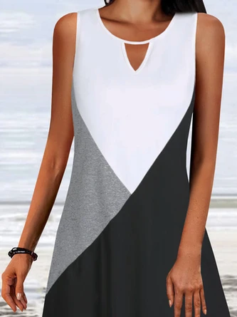 Color Block Loosen Casual Midi Sleeveless Knitting Dress - Image 2