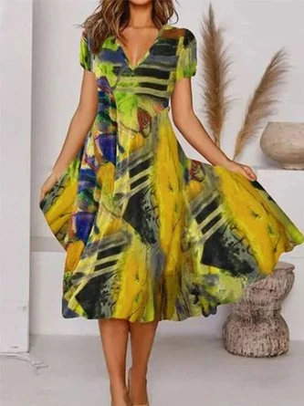Boho Printed V Neck Floral Weaving Dress - Image 7