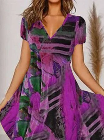 Boho Printed V Neck Floral Weaving Dress - Image 11