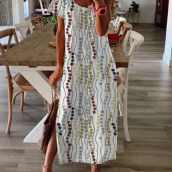 Women Summer Boho Casual Shift Short Sleeve Dress