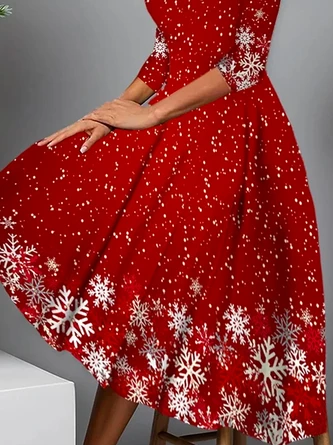 Plus Size Loose V Neck Snowflake Casual Dress - Image 3