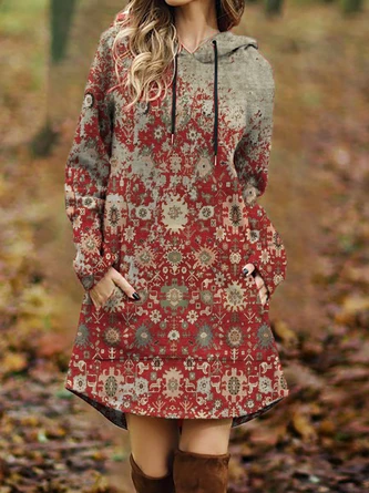 Long Sleeve Hoodie Knitting Dress