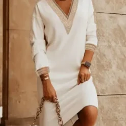 Long Sleeve V Neck Dress