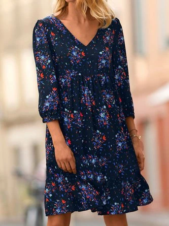 V Neck Loose Floral Casual Dress - Image 2