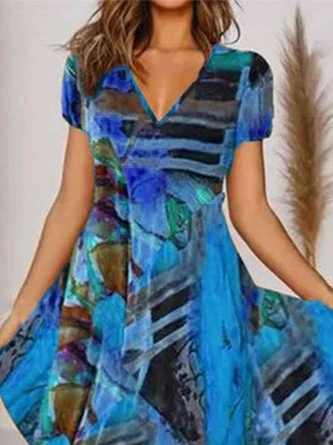 Boho Printed V Neck Floral Weaving Dress - Image 6