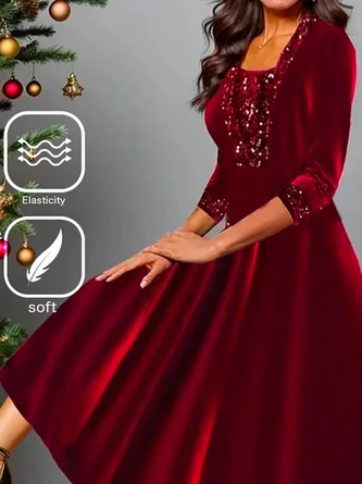 Velvet Heavyweight Loose Daily Casual Plain Christmas Holiday A-Line Long Sleeve Maxi Dress - Image 2