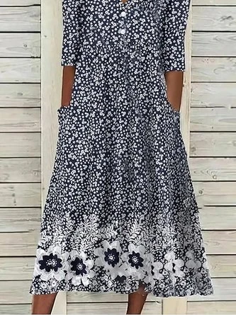 Casual Floral Woven Notched Neckline Maxi Dress - Image 2