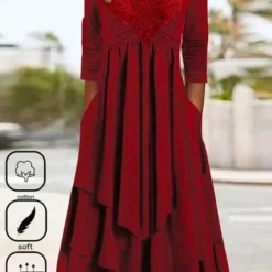 Plain Cotton Casual Lace Dress