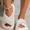 Casual Cross Strap Comfy Fluffy Slippers