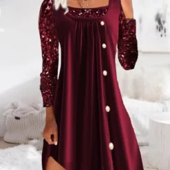 Glitter Crew Neck Loose Party Dress