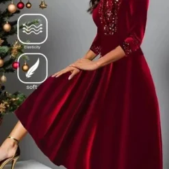 Velvet Heavyweight Loose Daily Casual Plain Christmas Holiday A-Line Long Sleeve Maxi Dress