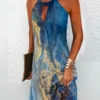 Abstract Printed Halter Sleeveless Dress