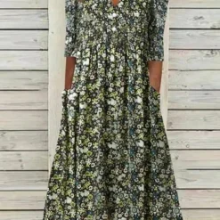 Casual Floral V Neck Short Sleeve Dress