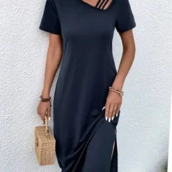 Casual Plain Asymmetrical Jersey Dress With No