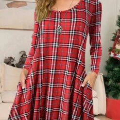 Plaid Crew Neck Dress