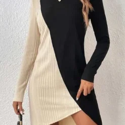 Crew Neck Jacquard Loose Casual Tunic Dress