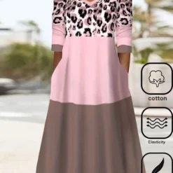 Pocket Stitching Cotton Casual Contrast Stitching Dress