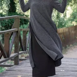 Loose Casual Slit Maxi Sweater Dress