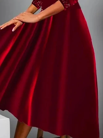 Velvet Heavyweight Loose Daily Casual Plain Christmas Holiday A-Line Long Sleeve Maxi Dress - Image 3