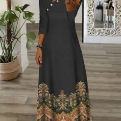 Plus Size Nationality/Ethnic Casual Asymmetrical Dress