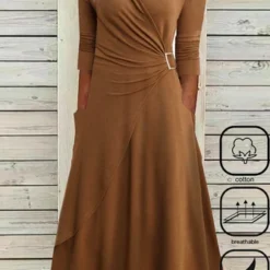 V Neck Cotton Loose Casual Dress