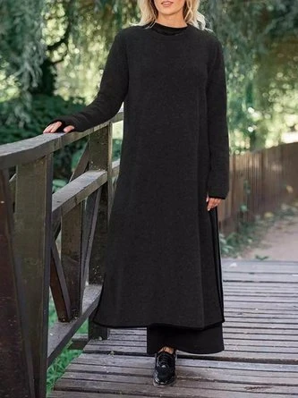Loose Casual Slit Maxi Sweater Dress - Image 3