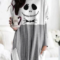 Halloween Skull Comfortable Loose And Casual Dress