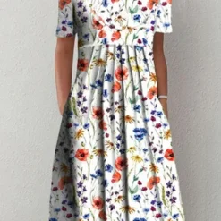Casual Loosen Short Sleeve Floral Dress