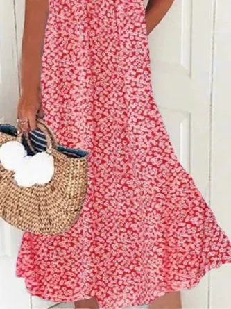 Casual V Neck Loose Short Sleeve Floral Dress - Image 2