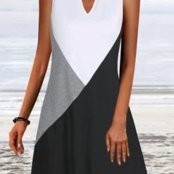 Color Block Loosen Casual Midi Sleeveless Knitting Dress