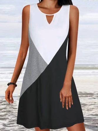 Color Block Loosen Casual Midi Sleeveless Knitting Dress