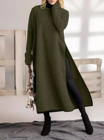 Loose Casual Slit Maxi Sweater Dress - Image 4