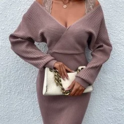 Casual Lace Long Sleeve V Neck Dress