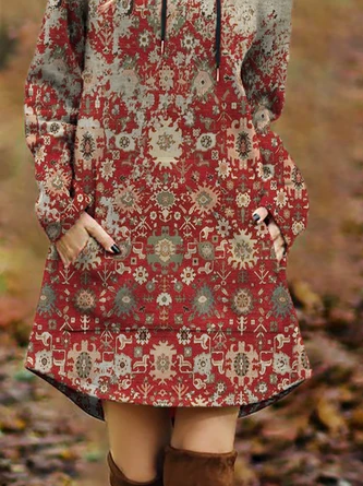 Long Sleeve Hoodie Knitting Dress - Image 3