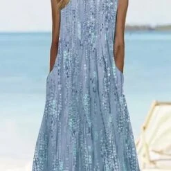 Floral Printed Vacation Loose Sleeveless H-Line Short Dress