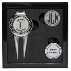 Personalized Divot Tool Golf Ball Marker Set - Pewter